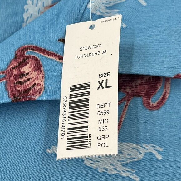 NEW Caribbean Roundtree & Yorke Hawaiian Shirt Men's Size XL Tropical Flamingos - Picture 7 of 7